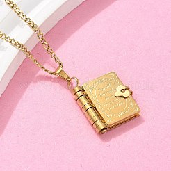 304 Stainless Steel Book Pendant Necklaces for Women&nbsp;NJEW-U037-01A-G