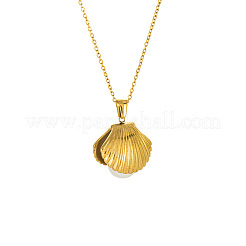 Shell Shape 304 Stainless Steel with Plastic Pearl Pendant Necklaces&nbsp;FS-WG3C29E-01