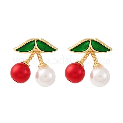 Cherry Brass ABS Plastic Pearl Stud Earrings&nbsp;EJEW-U062-04B-01G