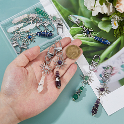 10Pcs Copper Wire Wrapped Natural Quartz Crystal & Amethyst & Rose Quartz & Green Aventurine & Lapis Lazuli Pointed Bullet Pendant Decorations&nbsp;HJEW-FH00149