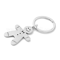 201 Stainless Steel Christmas Gingerbread Man Keychain&nbsp;KEYC-H021-04P