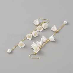 PP Plastic Imitation Pearl Flower Dangle Earrings&nbsp;EJEW-WH0012-034