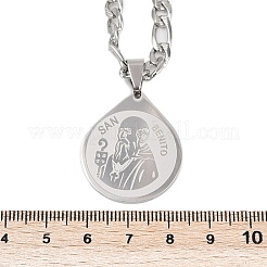 Teardrop with Father St. Benedict Pattern 201 Stainless Steel Pendant Necklaces for Men Women&nbsp;LS-NJEW-K283-19P