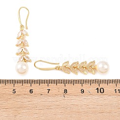 Leaf Brass Micro Pave Clear Cubic Zirconia Dangle Earrings&nbsp;EJEW-C172-03G
