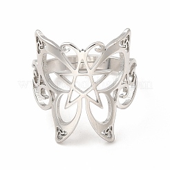 Non-Tarnish 304 Stainless Steel Butterfly with Star Adjustable Ring for Women&nbsp;RJEW-B027-08P