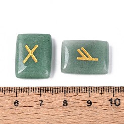 25Pcs Rectangle Natural Green Aventurine Rune Stones with Elder Futhark Alphabet Engraved&nbsp;G-T142-36
