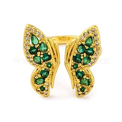 Butterfly Brass Micro Pave Cubic Zirconia Open Cuff Ring for Women&nbsp;RJEW-U003-29A-G
