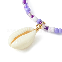 3Pcs 3 Color Glass Seed Beaded Stretch Bracelets Set with Natural Shell Charms&nbsp;BJEW-JB09660