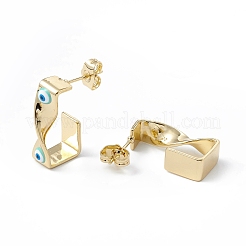 Brass Enamel Evil Eye Stud Earrings&nbsp;EJEW-A093-04G-M