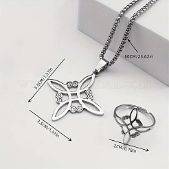 Witches Knot 304 Stainless Steel Pendant Necklaces & Hoop Earrings & Rings Sets&nbsp;FS-WGFB126-01