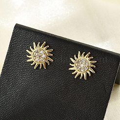 Brass Micro Pave Clear Cubic Zirconia Stud Earrings&nbsp;EJEW-R016-26G-08