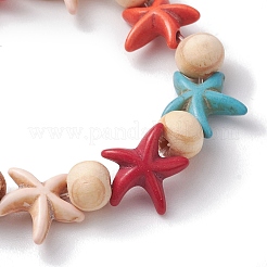 Beach Starfish Dyed Synthetic Turquoise Stretch Bracelets&nbsp;BJEW-JB10294-02