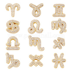 12Pcs 12 Styles Twelve Constellations Brass Micro Pave Clear Cubic Zirconia Pendants&nbsp;KK-TA0008-96G