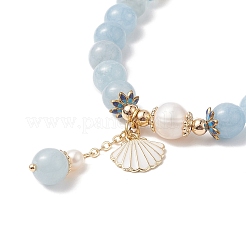 Dyed Natural Quartz(Dyed) & Pearl Stretch Bracelet&nbsp;BJEW-JB09224-03
