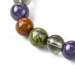 Synthetic Smoky Quartz & Natural Unakite & Amethyst & Red Jasper Round Beaded Stretch Bracelets&nbsp;BJEW-JB10910-07