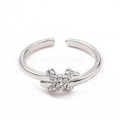 Clear Cubic Zirconia Bowknot Open Cuff Ring&nbsp;RJEW-B028-28P