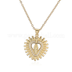 Brass Micro Pave Clear Cubic Zirconia Heart with Virgin Pendant Necklaces for Women&nbsp;WGED66E-03