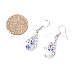 Handmade Round with Flower Printed Porcelain Dangle Earrings&nbsp;EJEW-JE06795