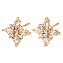 Brass Micro Pave Clear Cubic Zirconia Stud Earrings for Women&nbsp;EJEW-F418-18G