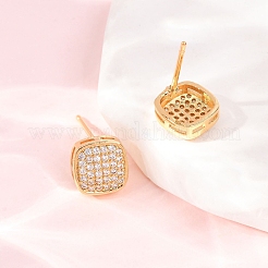 Brass Micro Pave Cubic Zirconia Stud Earrings&nbsp;EJEW-F418-01G-02