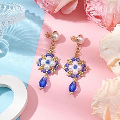 Handmade Glass Seed Beads and Glass Pearl Round Stud Earrings&nbsp;EJEW-MZ00280-02