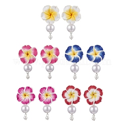 Polymer Clay 3D Plumeria Dangle Stud Earrings&nbsp;EJEW-JE06417