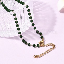 304 Stainless Steel with Glass Faceted Rondelle Bead Handmade Link Chain Birth Stone Necklaces for Women&nbsp;NJEW-G195-01G-09