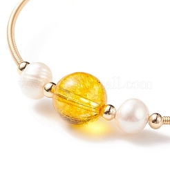 Natural Citrine(Dyed & Heated) & Quartz Crystal(Dyed & Heated) & Pearl Round Beaded Bangle&nbsp;BJEW-JB08464-06