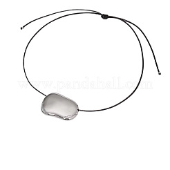 304 Stainless Steel Bean Pendant Adjustable Black Waxed Cord Necklaces for Women&nbsp;FS-WGC253F-01