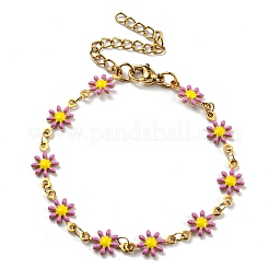 Ion Plating(IP) Golden 304 Stainless Steel Flower Link Chain Bracelets with Enamel&nbsp;BJEW-E088-02G
