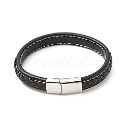 Cowhide Braided Flat Cord Bracelet with 304 Stainless Steel Magnetic Clasps&nbsp;BJEW-H552-01P-03