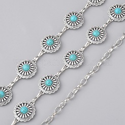 Synthetic Turquoise Flower Link Chains Belt&nbsp;AJEW-WH0258-427