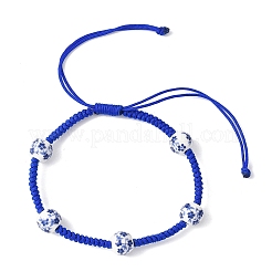 Round Handmade Flower Printed Porcelain Ceramic Beads Braided Bead Bracelets&nbsp;BJEW-JB12841