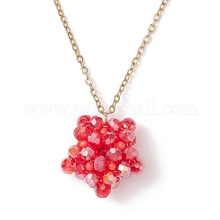 Handmade Glass Seed Beaded Star Pendant 304 Stainless Steel Cable Chain Necklaces for Women&nbsp;NJEW-MZ00118-02