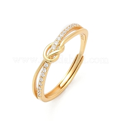 925 Sterling Silver Micro Pave Clear Cubic Zirconia Adjustable Finger Rings for Women&nbsp;RJEW-G351-01G