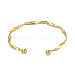 Ion Plating(IP) 304 Stainless Steel Twisted Open Cuff Bangles for Women&nbsp;BJEW-U003-01G