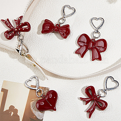 5Pcs 5 Styles Acrylic Bowknot & Heart Pendant Decorations&nbsp;KEYC-BBC0001-13