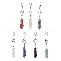Chakra Copper Wire Wrapped Bullet Natural Quartz Crystal & Green Aventurine & Rose Quartz & Amethyst & Lapis Lazuli & Carnelian & Obsidian Pendant Decoration&nbsp;HJEW-JM03292
