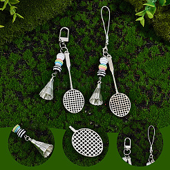 2Pcs 2 Styles Badminton & Racket Alloy & Resin & PVC Pendant Decorations&nbsp;AJEW-BM0001-20