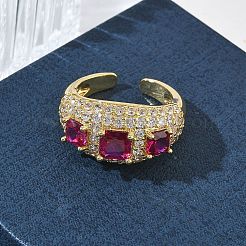 Brass Micro Pave Cubic Zirconia Cuff Open Rings for Women&nbsp;RJEW-L343-13G-06