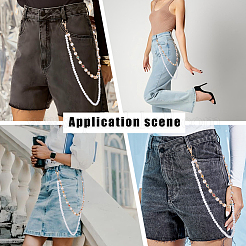 1Pc Alloy Colorful Rhinestone Flower & Round Plastic Pearl Beaded Double Layer Jeans Chains for Pants&nbsp;AJEW-GF0012-76
