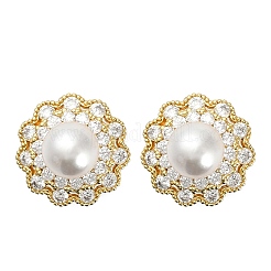 Flower Brass Micro Pave Clear Cubic Zirconia Stud Earring Findings&nbsp;KK-D102-07G