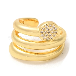Round Brass Micro Pave Clear Cubic Zirconia Open Cuff Rings&nbsp;RJEW-U008-22G
