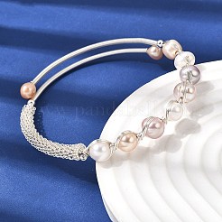 Brass Wire Wrapped Natural  Pearl Cuff Bangles for Women&nbsp;BJEW-D453-05S