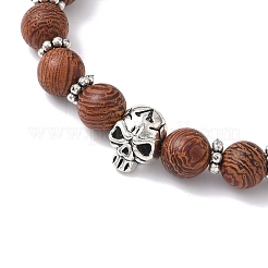 2Pcs 2 Styles Halloween Natural Wood & Lava Rock Round Beads Stretch Bracelets&nbsp;BJEW-JB12351