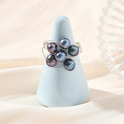 Round Copper Wire with Natural Cultured Freshwater Pearl Finger Rings&nbsp;RJEW-JR01097