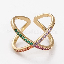 Brass Micro Pave Cubic Zirconia Cuff Rings&nbsp;RJEW-C101-13G