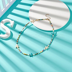 Colorful Synthetic Turquoise Starfish & Shell Pearl & Glass Seed Beaded Necklace for Women&nbsp;NJEW-TA00044