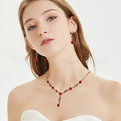 Siam Rhinestone Rose Flower Dangle Stud Earrings & Link Chain Bracelet & Lariat Necklace&nbsp;SJEW-AN0001-13