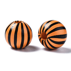 Painted Natural Wood European Beads&nbsp;WOOD-S057-043C